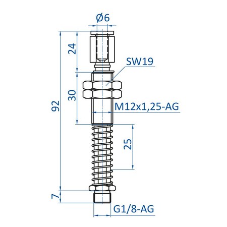 Fipa Spring leveler, torsionally rigid, travel = 25 mm, G1/8-male 50.055
